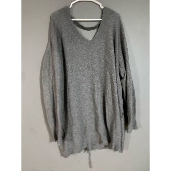 MAURICES V-Neck Lace Up Keyhole Back Gray Pullover Knit Sweater Size 2X - Picture 2 of 5